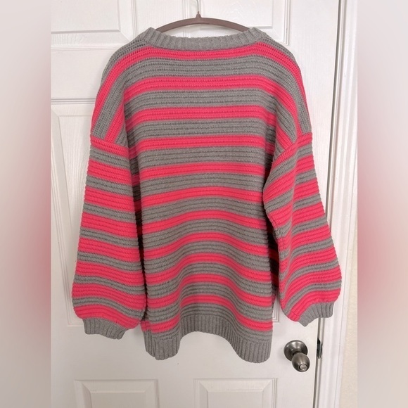 NWOT Free People, Links Pullover, Pink/Gray Stripes - Picture 4 of 8